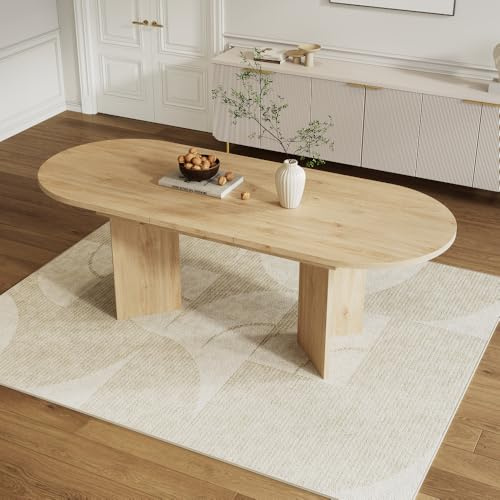 Muskel Oval Ausziehbarer Esstisch 140-180 x 80 cm, Moderner Esszimmertisch geeignet für 4–6 Personen, Stabiler Küchentisch, verdickte Tischplatte platzsparend (Holz, 140-180CM)
