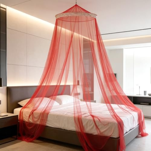 ZesGlyxyr Moustiquaire de lit Dome, Moustiquaire pour Lit Double, Grand Moustiquaire pour Lit, Facile à Installer, pour Un Usage Domestique Intérieur et Extérieur pour Prévenir Les Moustiques - Rouge