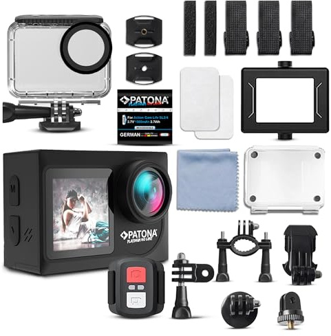 PATONA Action Cam Life SL4 | 5K 120fps 64MP EIS | 120° Weitwinkel Videokamera | Dual Screen Kamera | Fernbedienung | Bis 30m Unterwasserkamera | Lautsprecher | inkl. Ersatzakku & Ladegerät