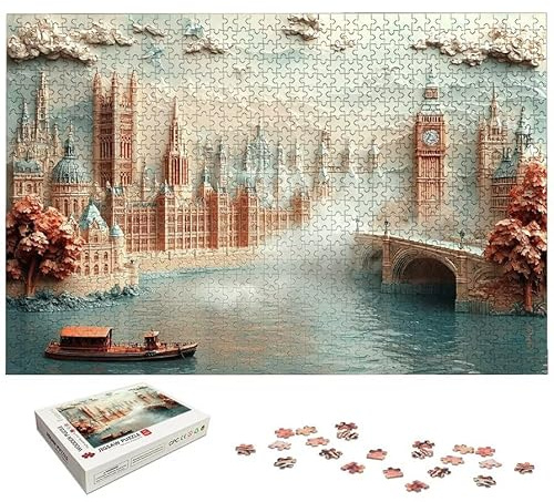 Puzzle 3000 Teile Landschaft, London Puzzle 3000 Teile Erwachsene, Holzpuzzle Erwachsene mit Exquisiter Verpackungsbox, Klassische Puzzles für Die Ganze Familie, Holzpuzzle für Geschenke, Dekor, -7344