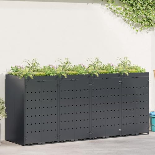 Massbinet Mülltonnenbox 4er Mülltonnenboxen mit Pflanzer Schwarz