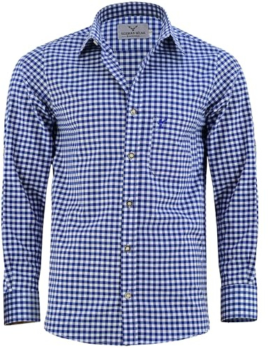 German Wear Trachtenhemd für Trachtenlederhosen Oktoberfest Trachtenmode Blau/karo 100% Baumwolle