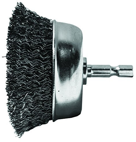 Century Drill & Tool 76213 Fine Crimped Cup Wire Brush, 1-3/4 – Removes Rust, Paint, Weld Spatter, Cleans Pipes & Fittings, Heat-Treated Steel, Quick-Change Shank