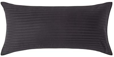 HOMESCAPES Damast Kissenbezug 40x80 cm schwarz mit Satin-Streifen & Reißverschluss, 100% ägyptische Baumwolle, Fadendichte 330