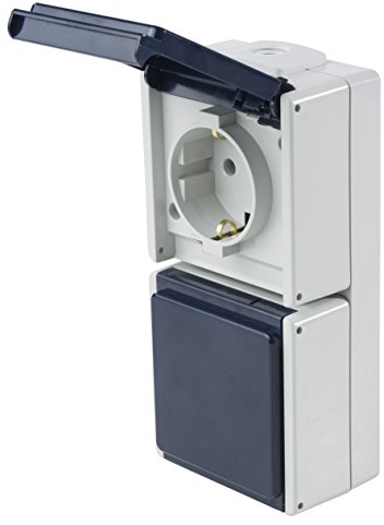 as - Schwabe 2-fach Steckdose senkrecht - Aufputzsteckdose -mit Klappdeckel - Feuchtraumsteckdose - UV-beständig - Anschluss Leitungen bis max. 2,5mm² - 230V/10A - IP54 - grau - Made in Germany, 62462