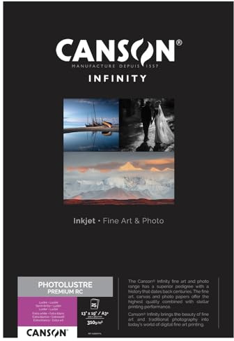 Canson Infinity Photo Lustre Premium RC 310gsm, Smooth White Inkjet Paper, A3+, Box of 25 Sheets