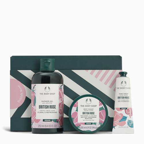 The Body Shop British Rose Gift Box Set, Shower Gel 250ml, Body Yogurt 200ml, Hand Cream 30ml, Nourish & Flourish Collection