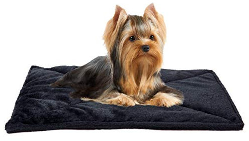 Furhaven Small Cat Bed ThermaNAP Quilted Faux Fur Self-Warming Pad, Washable - Black, Small