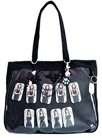 Ita Tragetasche Klares Fenster für Pins Ita Schultertasche Handtasche Anime Schultasche DIY Cosplay Comic Con, Schwarz