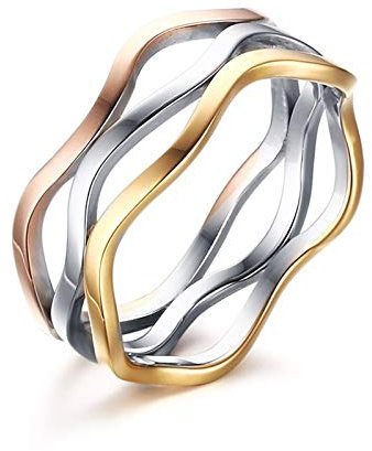 ANAZOZ Bague Femme Créative 3 Anneaux Irréguliers Acier Inoxydable Cercle Haut Polissage, Bijoux Fantaisie Plaqué Or Rose&Or Less is More Bagues 3 Anneaux Taille 57 Saint Valentin Personnalité
