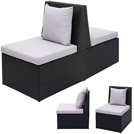 Mendler 2er-Set Poly-Rattan Sessel HWC-G16, Lounge-Rattanstuhl Gartenstuhl, Gastronomie - schwarz, Kissen hellgrau