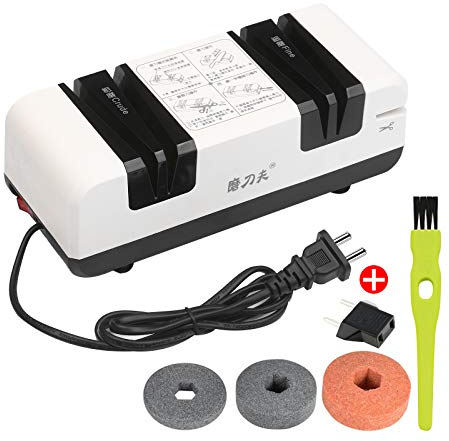 Festnight Afilador de cuchillos eléctrico profesional, multifuncional, automático, con bisel de 15 grados, ranuras crudas y finas para cuchillos dentados rectos, tijeras, cortador de cocina