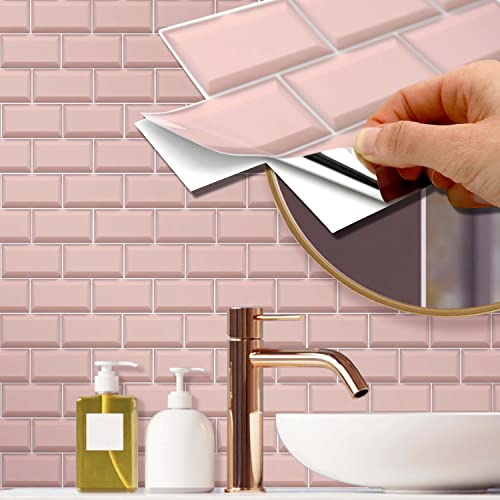 WALPLUS Wandfliesen Aufkleber 36pcs 11.2x5.5/28.5x14cm Blush Pink Subway Brick fliesenaufkleber Klebefliesen Selbstklebende tapete Fliesenfolie Küche Schälen und Stick fliesen