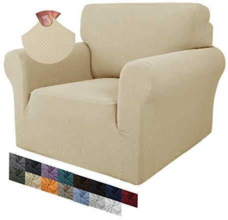 MAXIJIN Creative Jacquard Stuhlbezüge für das Wohnzimmer, Rutschfester Super-Stretch-Stuhlbezug mit Armen Hunde Haustierfreundlicher 1-teiliger elastischer Sofa-Couchschutz (1 Sitzer, Hell Beige)