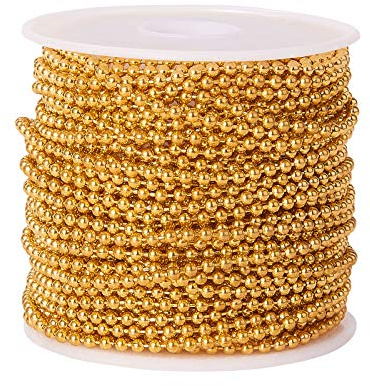 Airssory 32.8 Ft(10 Meters) Ball Beads Chains Golden Plated Soldered with Spool for Women Men Pallini Necklace Bracelet Anklet Keyring Hanging Tag Decoraion - 2mm