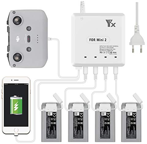 LYONGTECH 6 in 1 Akku Ladegerät für DJI Mini 4K/2,Mini SE/2 SE Drohne, lädt 4 Batterie gleichzeitig,Parallel Akkuladestation Hub Zubehör