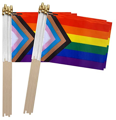 TSMD Progress Regenbogen-Flagge, Gay-Pride-Stick, kleine Mini-Handflagge, LGBT-Flaggen, 12 x 20 cm, 12 Stück