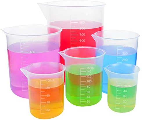 GZLFH 6 Piezas Vasos Medidores de Plástico, Jarras Medidoras 50ml a 1000ml Tazas Medidoras Transparentes para Medir Muchos Líquidos, Hornear y Laboratorio