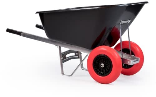 KCT 200L XL Twin Wheel Wheelbarrow Black - Heavy Duty Garden/Stable Yard/Builders Barrow with Puncture Proof Tyres