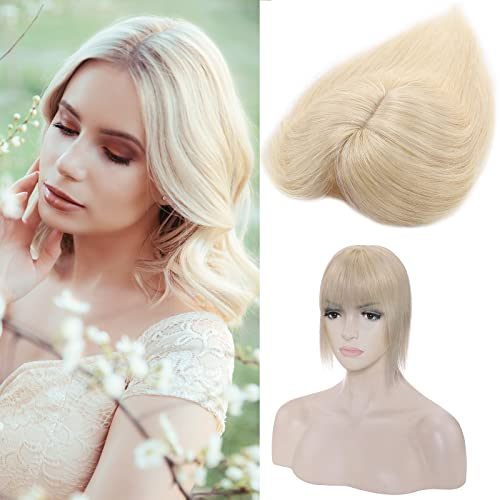 Clip in Extensions Echthaar Topper Extensions Echthaar Haarteile Echthaar Glatt Toupet Haarverdickung Haarverlängerung für Frauen 7A Remy Haare 7x13cm Base 25cm-33g 60# Platinblond