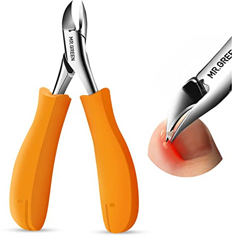 MR.GREEN Splash Resistant Nail Scissors Stainless Steel Nail Clipper Pedicure Tool Toenail Clipper for Thick or Ingrown Toenails (Orange Handle)