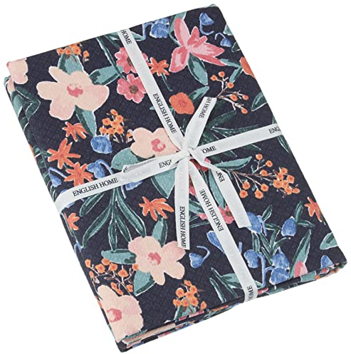 ENGLISH HOME Bettüberwurf aus Baumwolle, Atmungsaktiv, Gesteppt, Florale Tagesdecke, Leichte Überwürfe, Tagesdecke für Bett, Couch, Sofa, Vivacity Bloom, 200x220 cm, Marineblau - Pink