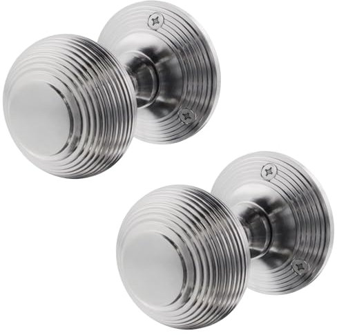 EAI Beehive Door Knobs Satin Chrome | 1 Pair of Reeded Mortice Knobs (55mm) for Internal Doors
