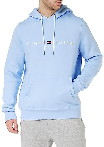 Tommy Hilfiger Herren Hoodie Tommy Logo mit Kapuze, Blau (Vessel Blue), XL
