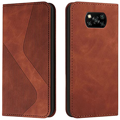 Mo-Somnus Kompatibel mit Xiaomi Poco X3/Poco X3 Pro/Poco X3 NFC Hülle, Magnet PU Leder Flip Wallet Case Handyhülle, Schutzhülle Xiaomi Poco X3/Poco X3 Pro/Poco X3 NFC Klapphülle (Braun)