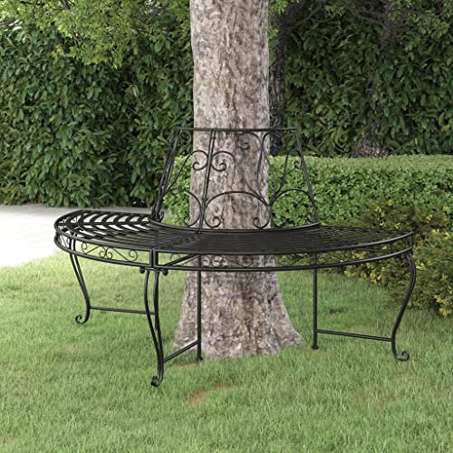 INLIFE Baumbank Halbrund Ø160 cm Schwarz Stahl