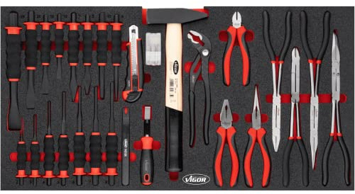 VIGOR Zangen, Schaber-Satz, für Series XL, V7015N, 28-teilig, Länge 750 mm | Länge 750 mm, Breite 393 mm, Höhe 35 mm, 6975 g, 28-teilig, 2K Weichschaumeinlage, VIGOR 2-Komponenten-Weichschaumeinlagen