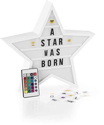 EASYmaxx Caja de luz LED para mensajes de texto personalizados | Mega Set con 150 emojis de colores y 173 letras, números y símbolos intercambiables [estrella]
