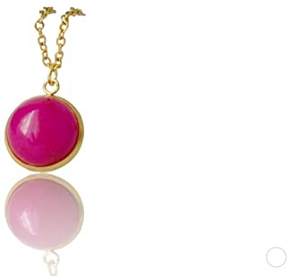 Kette Jade Rosa für Frauen, Pink Gold Farbe, Pink Edelstein Halskette, Cabochon, 12mm, goldene Kette mit runder Jade 24k vergoldete Edelstahl Anhänger, Stein, Schmuck, Geschenk, Modeschmuck