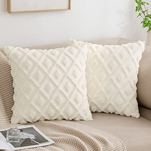 MIULEE Weihnachten Kissenbezüge 2er Set Wolle Sofakissen Sanft Dekokissen Weich Kissenbezug Couchkissen Dekorativ Zierkissenbezug für Sofa Bett Wohnzimmer Schlafzimmer 40x40 cm Creme