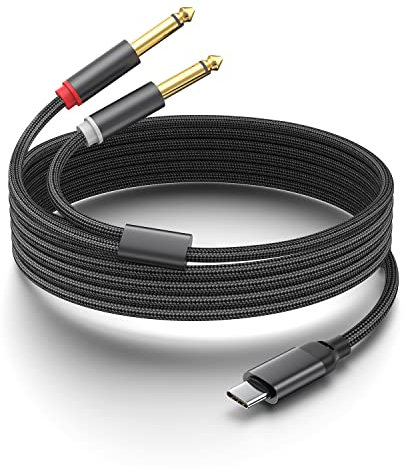 Seefeful Câble répartiteur stéréo USB C vers double 6,35 mm 6,35 mm, câble USB de type C vers double câble audio TS 6,35 mm pour smartphone, tablette, amplificateur de liaison d'ordinateur portable,