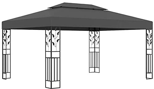 JUNZAI Tonnelle Pavillon Tonnelle de Jardin Tente de Réception Pergola Tonelle Impermeable Tonnelle avec Double Toit 3x4 m Anthracite