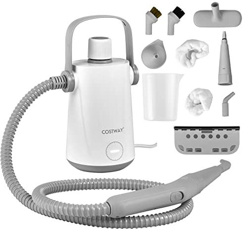 COSTWAY 1000W Pulitore a Vapore Multiuso, Macchina a Vapore Portatile con 10 Accessori Serbatoio da 300 ml, Pulizia a Vapore con Tubo Flessibile per Cucina Bagno Finestre (Grigio)