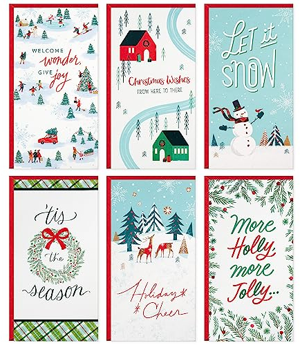 Hallmark Geld und Geschenkkartenhalter Weihnachtskarten Sortiment (36 Karten und Umschläge) Mintgrün, Kariert, Stechpalme, Hirsch