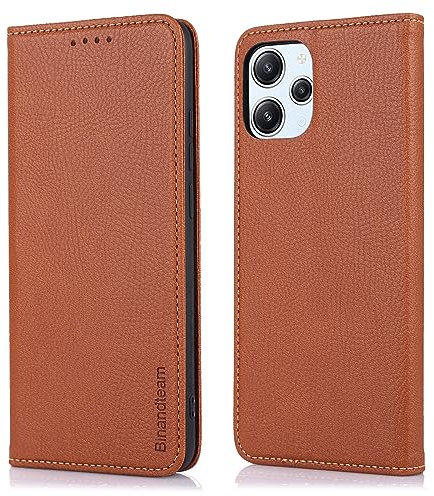 binandteam Cover per Xiaomi Redmi 12 4G (6.79),Premium Custodia a Libro in Pelle PU Magnetica Flip Wallet Supporto Portafoglio Case - Marrone