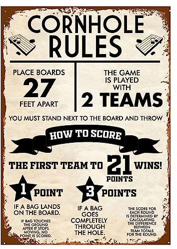 Cornhole Rules Sign Retro Vintage Metal Games Tin Signs Funny Classic Cornhole Board Decor Poster Man Cave Wall Art 8x12 Inch