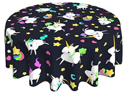 Tischdecke Bunte Regenbogen-Einhörner Wetterfeste Wachstuch rutschfeste Wachstischdecke 152Cm Für Garten Party Terrasse