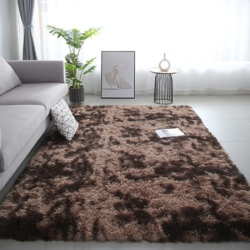 iyoimono Hochflor Teppich Dunkelbraun Langflor Wohnzimmer Teppich Modern Flauschig Weich Rechteckig Teppich für Wohnzimmer Kinderzimmer Schlafzimmer Flur Läufer Kaffee Shaggy Teppich Innen 80x120cm