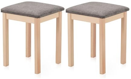 KHG 2er Set Sitzhocker Holzhocker lackiert, Velours gepolstert Flur Garderobenhocker Küchenhocker 36x36x47 cm - Buche Holz Massiv bis 110 kg belastbar - Schminkhocker Landhausstil