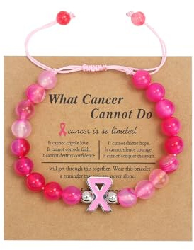 LUOKIFUR Bracelet accessoire perlé de sensibilisation au cancer du sein avec breloque ruban rose Bracelet réglable cadeau pour amis, famille, collègues (Rose Red braided)
