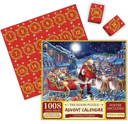 Adventskalender Weihnachten Puzzle, Adventskalender 2023 mit 24 Boxen 1008 Teile Puzzles für Erwachsene Jigsaw Puzzle Adventskalender für Erwachsene Kinder Weihnachtsüberraschungsgeschenke (T1)