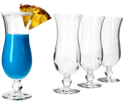 MamboCat 4er Set Blue Hawaii Cocktail-Gläser I 350ml, Höhe 14,3cm I für 4 Personen I klares Longdrinkglas mit Fuß I Hurricane Kelch I transparente Partygläser für Pina Colada, Mai Tai & Co.