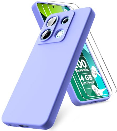 Vansdon Cover Compatibile con Xiaomi Redmi Note 13 Pro 5G / Poco X6 5G, 2 Pellicola Protettiva in Vetro Temperato, Gomma Gel di Silicone Liquida Antiurto Custodia - Viola