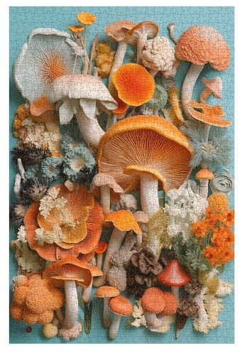 PPuzzling 1000 Piece Mushroom Puzzle for Adults, Nature Plant Jigsaw Puzzle, Colorful Wild Fungi Art Puzzle as Home Wall Decor
