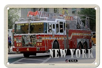 Femer Blechschild Reise 18x12cm New York USA Fire Engine Feuerwehrauto