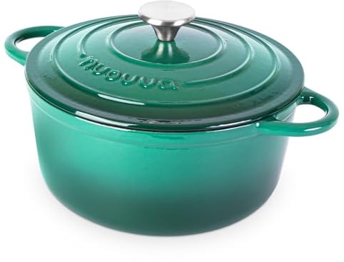 Cocotte en Fonte Émaillée – Casserole Faitout avec Couvercle, Antiadhésif, Marmite pour Induction et Four, 4.7 Liter – Vert Foncé – par Nuovva